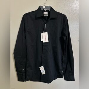 Lucky Brand Shirt Mens Small Black Slim Fit Button Up Stretch Dress Shirt NEW